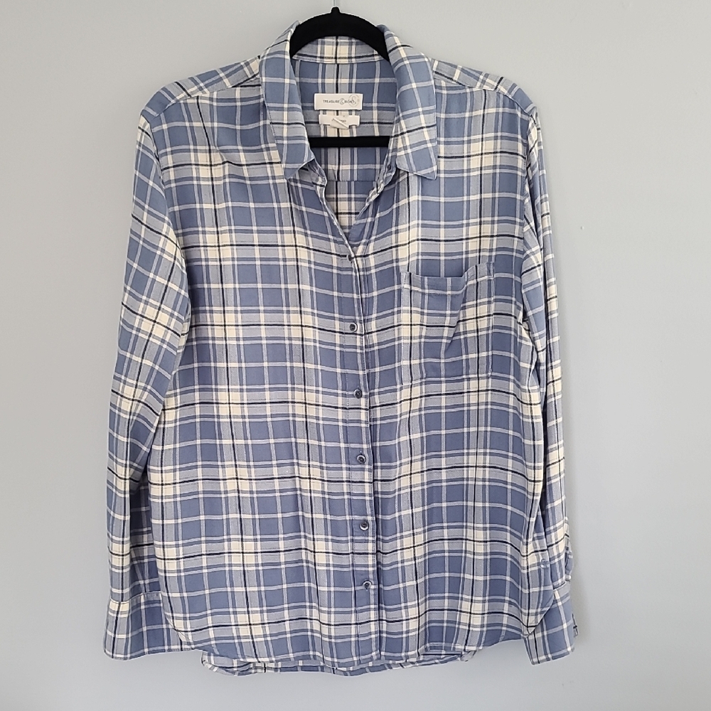 Treasure & Bond Blue and Cream Plaid Shirt